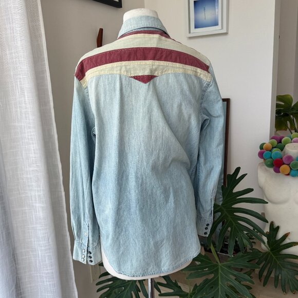 Polo Pearl Snap Denim Shirt with Flag Details Medium M - Picture 4 of 12